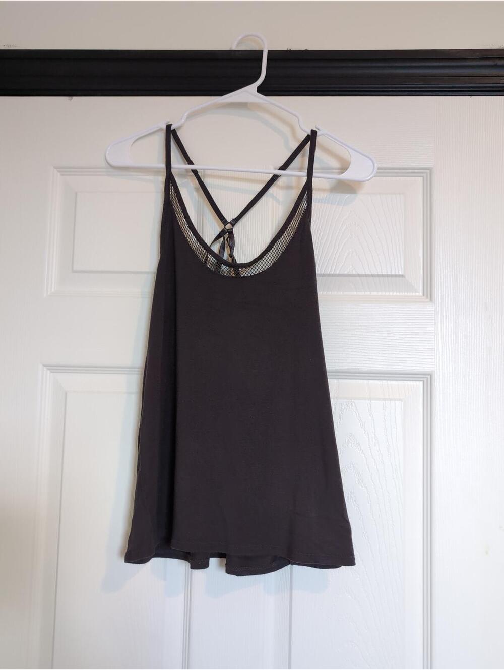 Medium gray fishnet strappy flowy tank